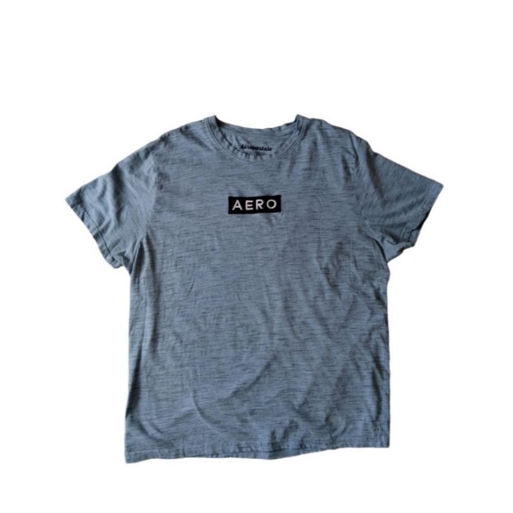 Aeropostale Heather Blue Short Sleeve Box Logo Patch Cotton Blend Tee Men's 2XL